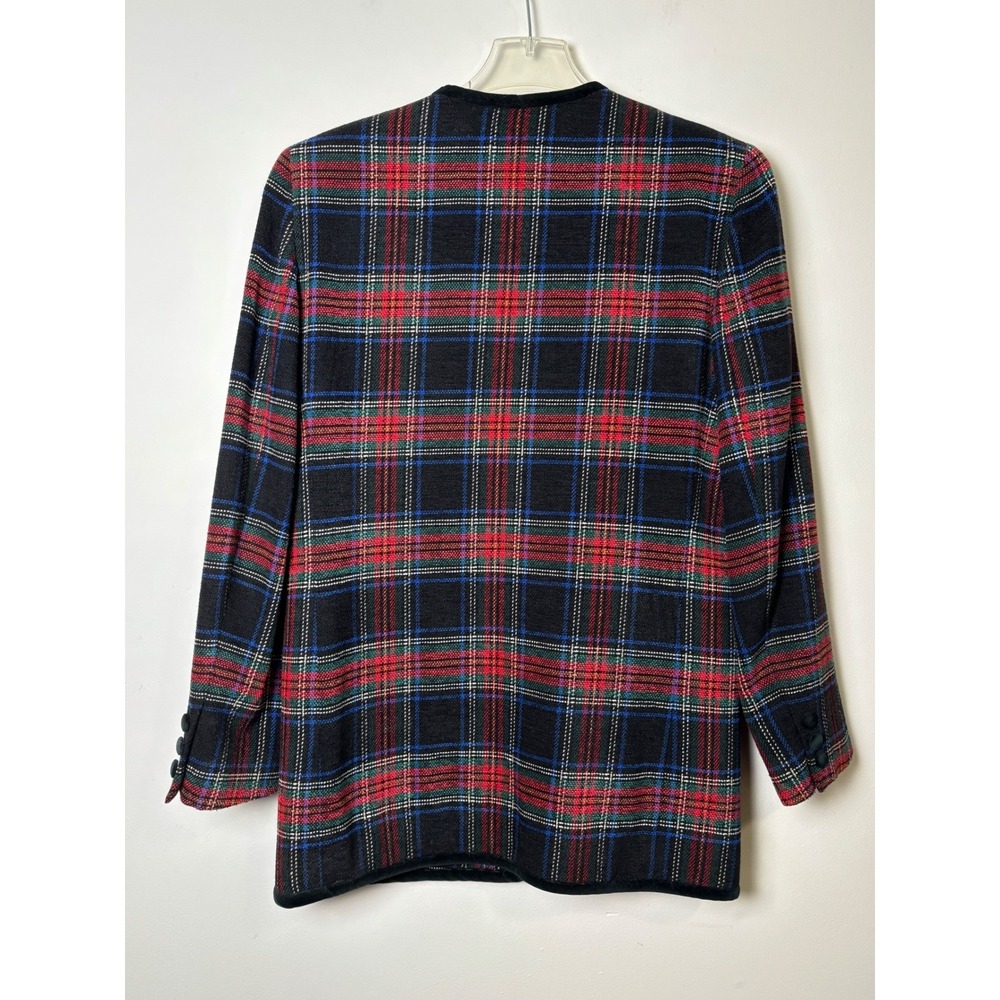 Liz Claiborne Womens Plaid Velvet Trim Blazer Jacket 12 VTG 90s Holiday Career - Picture 2 of 7